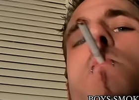 Straight young man strips down to jerk off and smoke