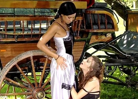 Classic p lesbians juliette and ashley have fun by the wagon
