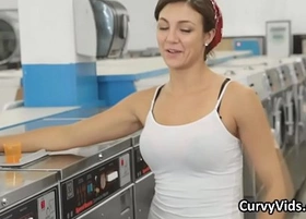 Teen fucks hard on the washing machines