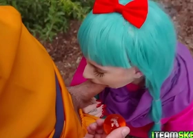 Cock hungry cosplayer jessie saint sucking the sutds big cock