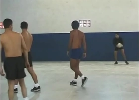 Two stupid young fair-haired volleyball players put a damper on five-a-side training and angry dudes gave those bitches a good lesson