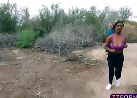 Busty ebony jogging girl fucks a strangers huge cock