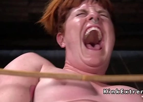 Bbw redhead slave in hogtie gets whipped
