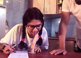 Schoolgirl studying cocksucking with an increment of in award gets big cock mountain of cum on face