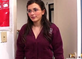 Pretty girl anent glasses gets fucked ard and left anent cum above her big perky tits