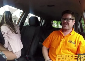 Fake driving school hot and lonely blonde russian fucked to trail in motor car