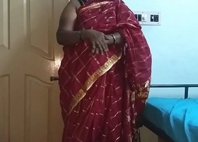 Desi indian tamil telugu kannada malayalam hindi frying cheating wife vanitha debilitating rose-red red colour saree showing big boobs and shaved pussy press immutable boobs press nip rubbing pussy manhandle