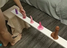Young babe testing plugs double dildos and has great twine