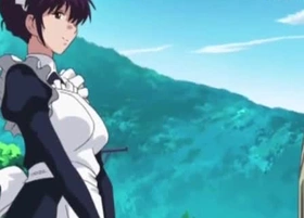 Busty hentai maid gives a suggestive blowjob to her master