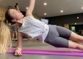 Flashing bosom in public. Sporty girl in gym shows say no to nipples.