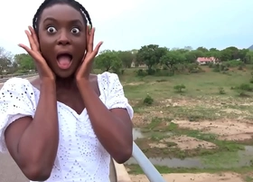 Ebony girlfriend sucking my big ivory cock at safari camper van