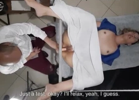 A patient goes to the gynecologist and ends up possessions a cumshot in her pussy.