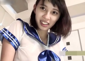 Uncensored, 19-year-old black-haired beauty. Amateur housewife, heavy tits, pregnant piece of baggage blowjob and creampie sex. Dispirited uniform cosplay