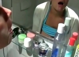 Cumshot fucked bathroom the in sister and face